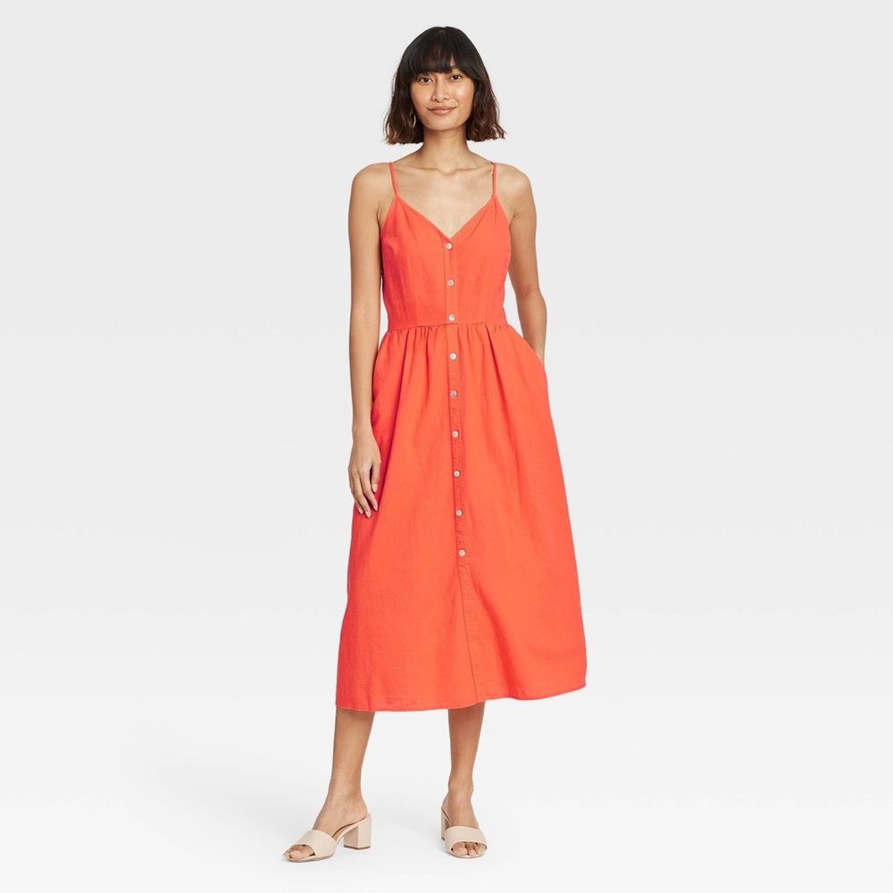 a new day Tangerine/Orange Midi Spaghetti Strap Dress, Size M